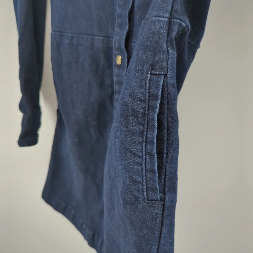 Seven For All Mankind Girls Dress Medium Dark Blue Denim Long Sleeve Button Snap